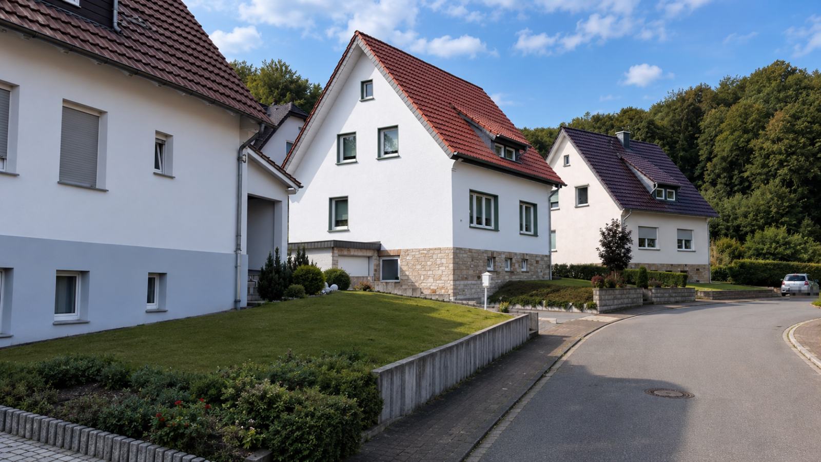 Einfamilienhäuser in einem Bürener Wohngebiet in leichter Hanglage