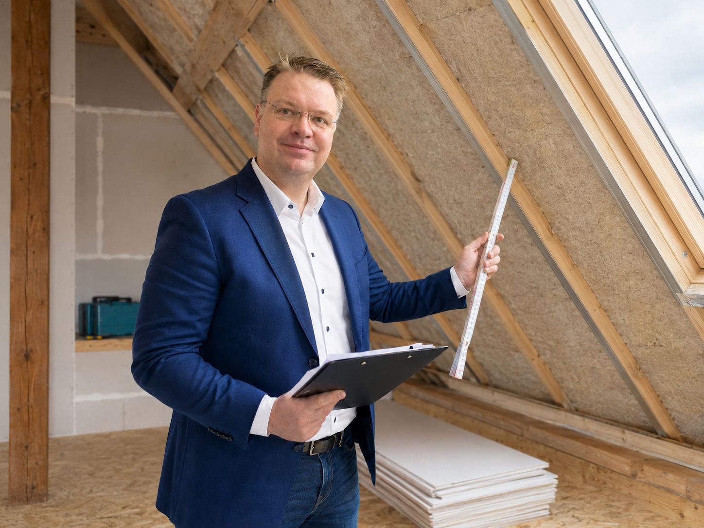 Aufmaß der Dachdämmung im ausgebauten Dachgeschoss