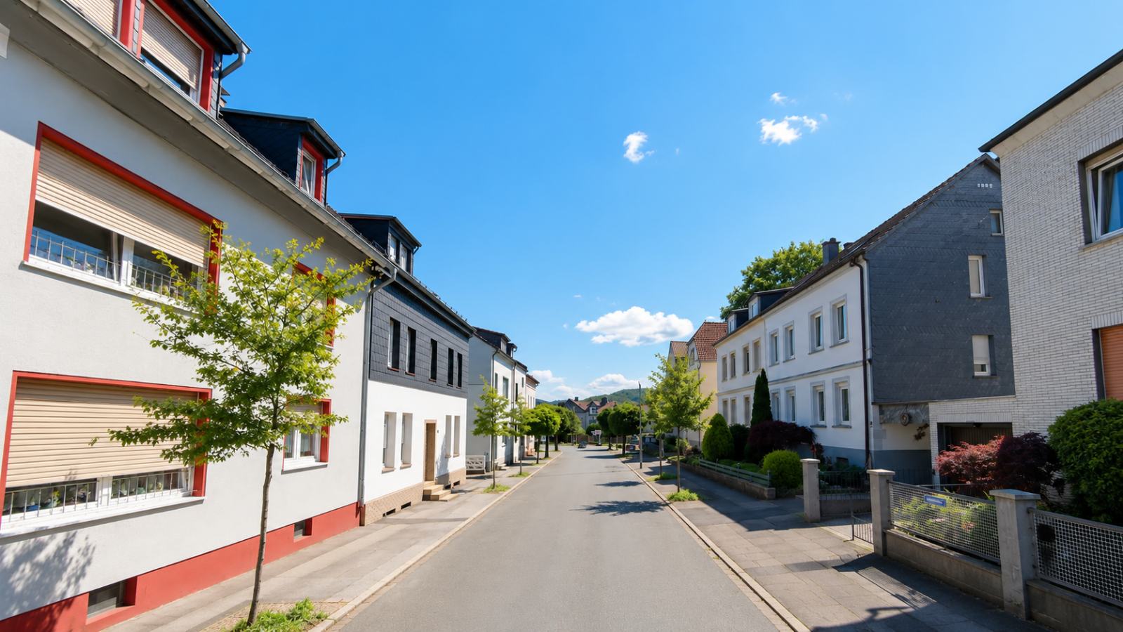 Wohnstraße in Hemer mit Reihenhäusern und Schieferfassaden