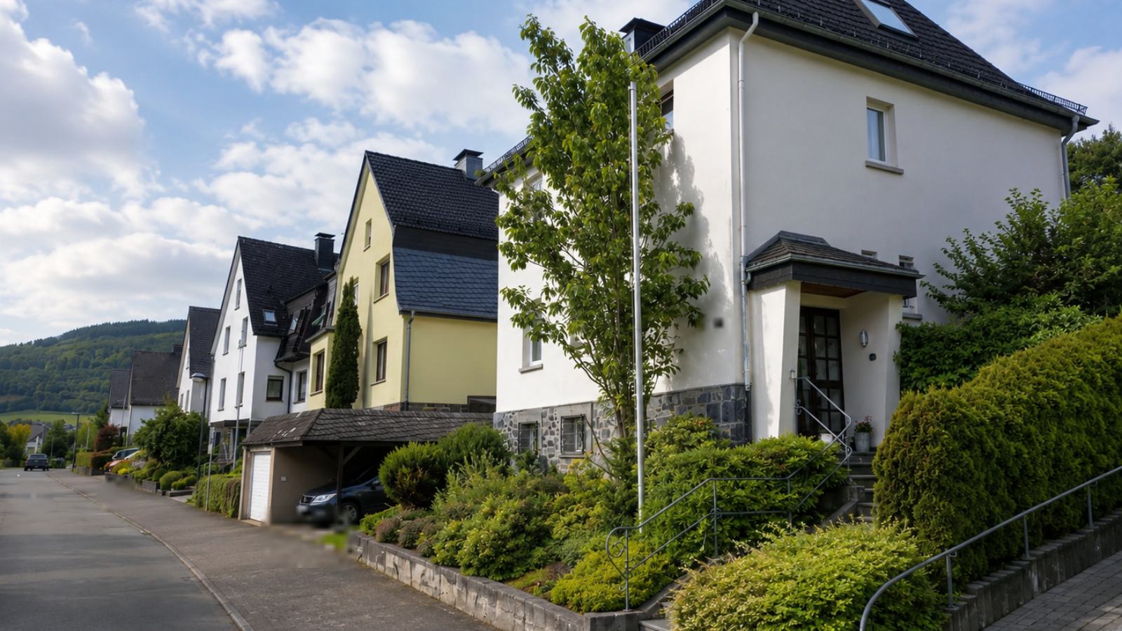 Wohnstraße in Hanglage in Olsberg mit Einfamilienhäusern