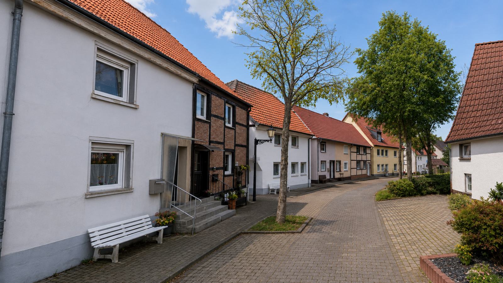 Wohnstraße im Werler Altstadtbereich mit Fachwerk- und Massivbauten